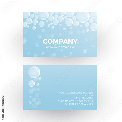 Vector washing, mineral water and soap bubbles. Professional business card