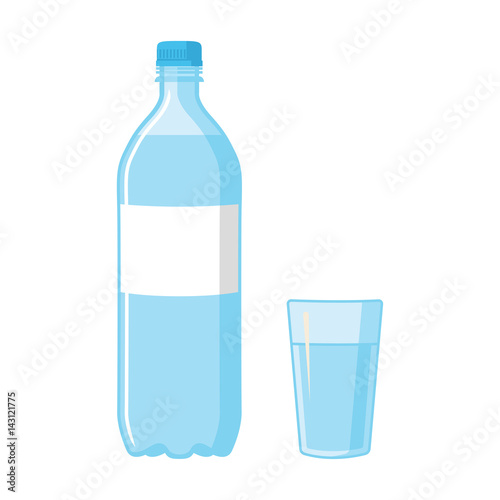 Plastic Bottle water and glass. Blank