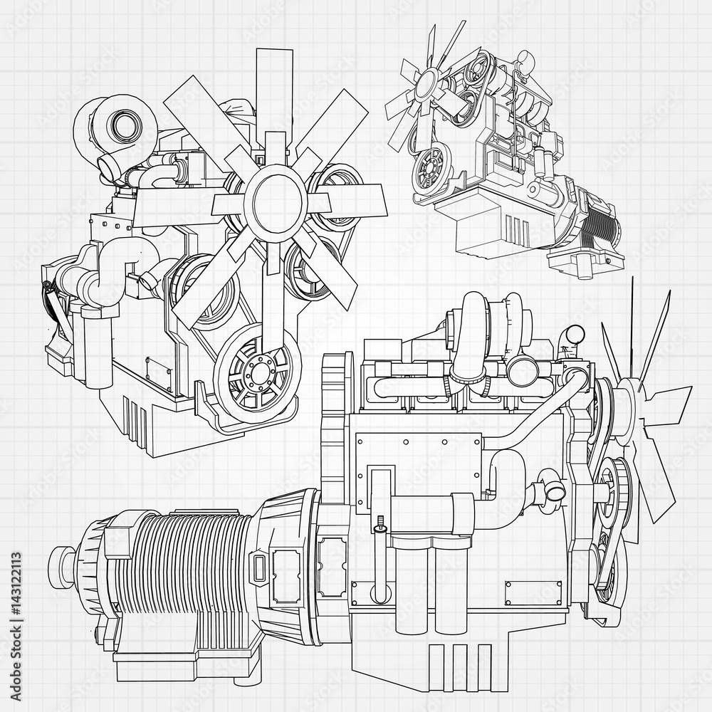 A big diesel engine with the truck depicted in the contour lines on ...