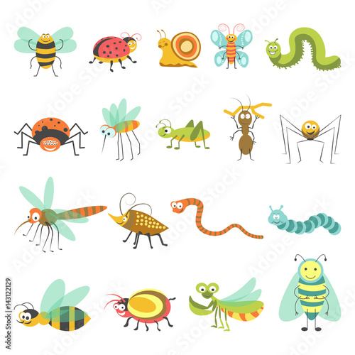 Funny cartoon insects and bugs vector isolated icons © Sonulkaster