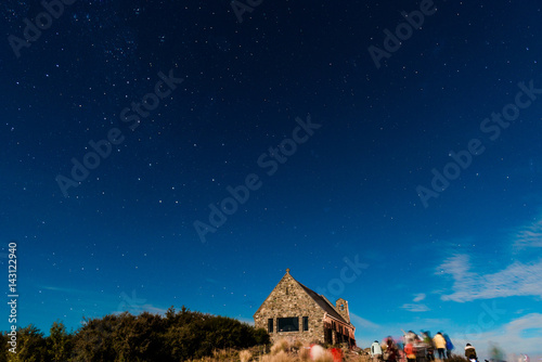 Beautiful Milky Way Galaxy Rising Above Church Of Good Shepherd, New Zealand.