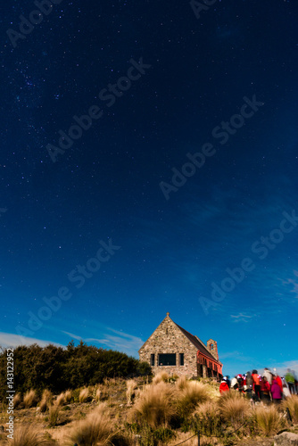 Beautiful Milky Way Galaxy Rising Above Church Of Good Shepherd, New Zealand.