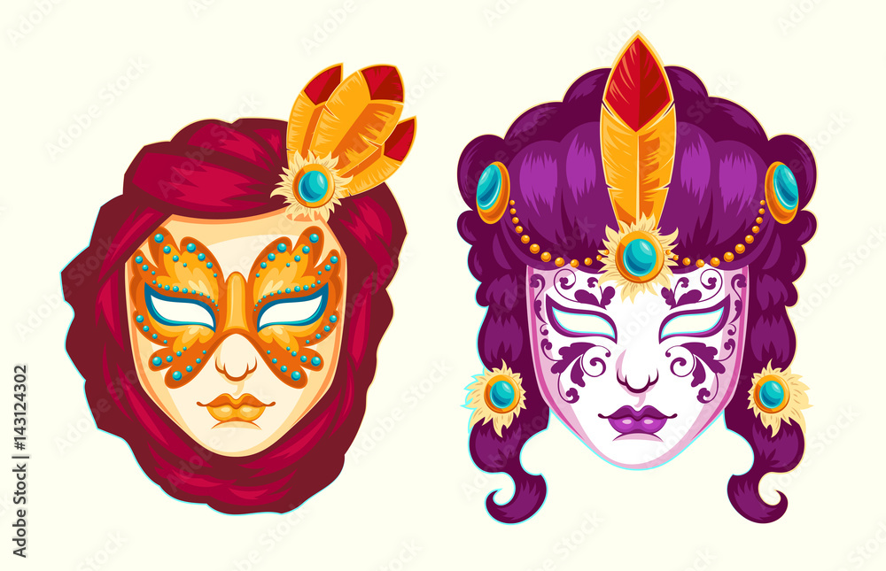 Φωτογραφία Collection of cartoon illustrations of venetian painted carnival facial masks fo
