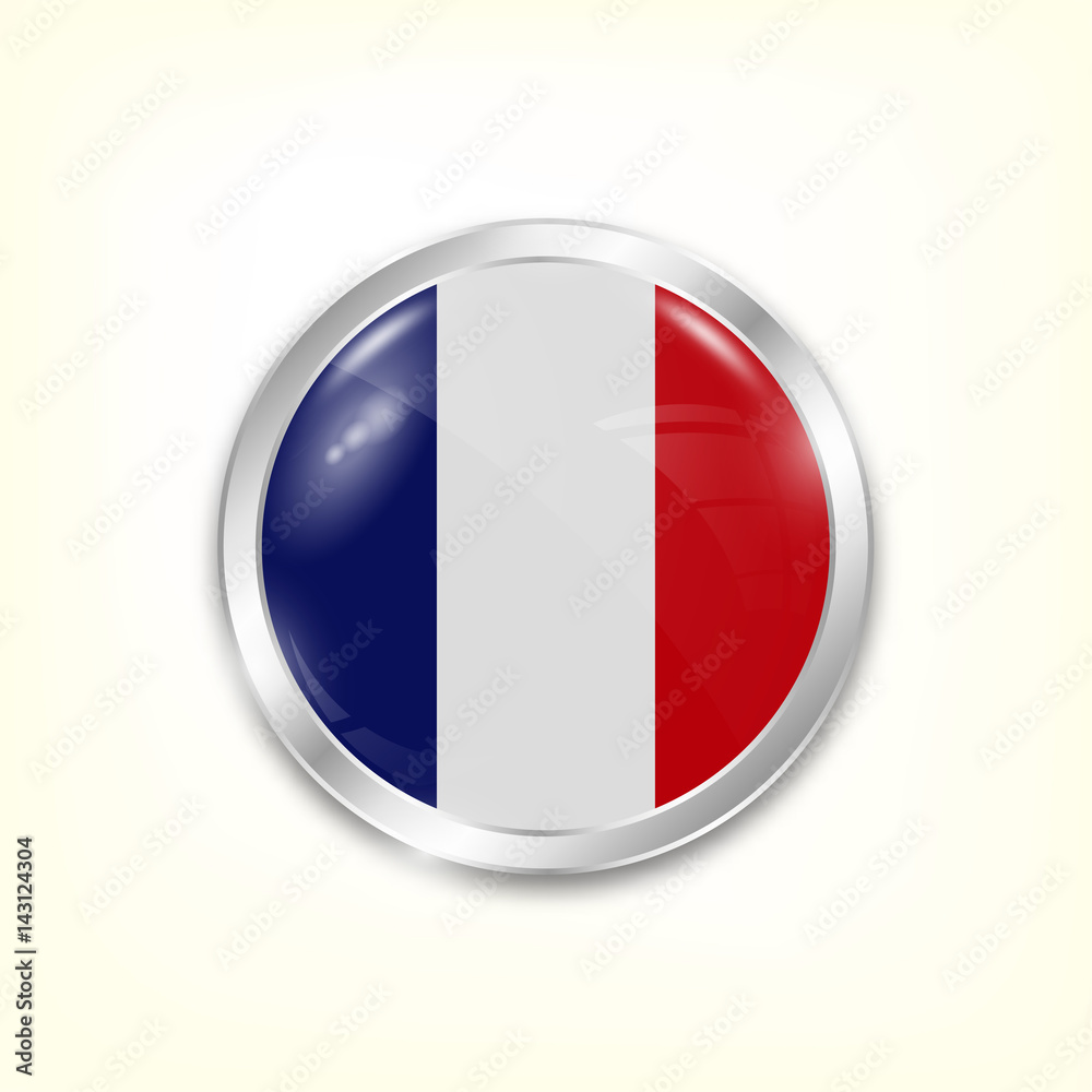 Φωτογραφία Round button national flag of France with the reflection of light and shadow