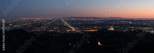 Canvas-taulu Los Angeles, California, USA downtown skyline at night, panoramic view