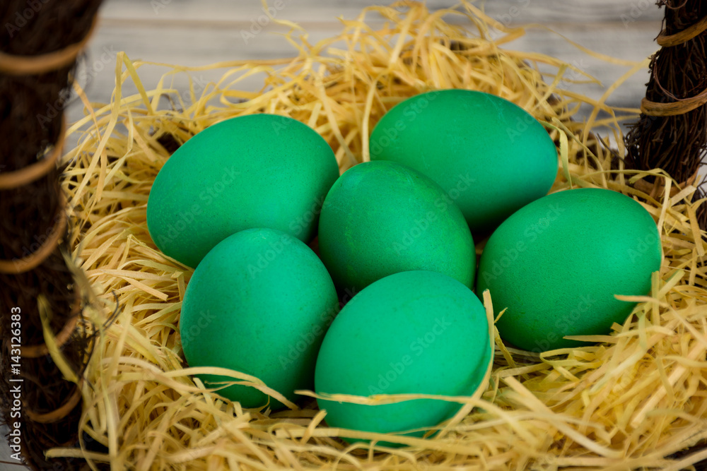 Green colored easter eggs