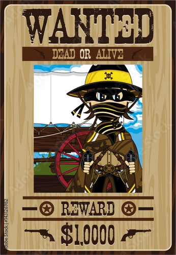 Cartoon Wild West Cowboy Wanted Poster