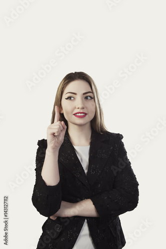 woman business idea finger up isolated