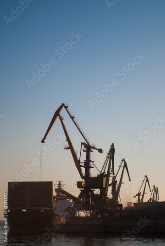 cargo cranes and cargo ship in the Industrial port. 