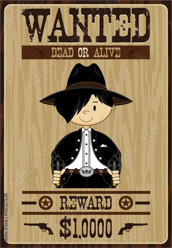 Cartoon Wild West Cowboy Wanted Poster