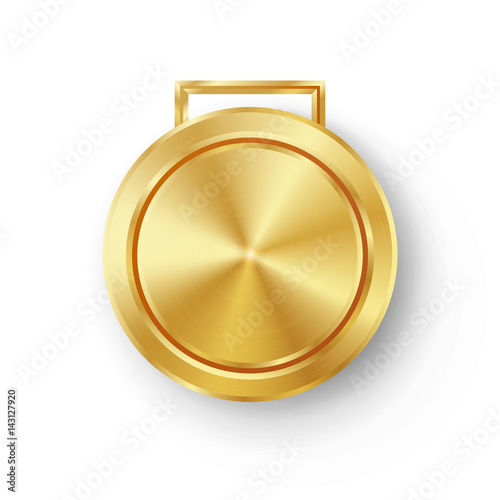 Competition Games Golden Medal Template Vector. Realistic Circle Geometric Badge. Technology Perforated Metal Texture. Gold. Sport Ceremony Design Concept Illustration. Silver Button Medal Blank.