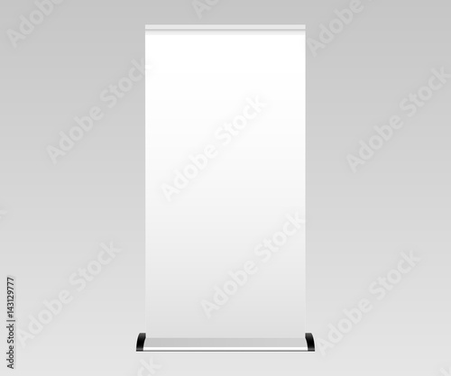 Blank roll-up banner. Mockup for design and showcase your promotional materials and layouts for presentation or exhibition. Vector illustration