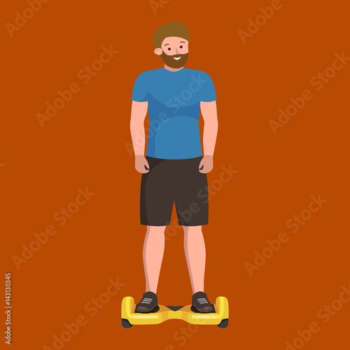 active peoples fun with electric scooter, new modern technology hoverboard, man self balance wheel transport gyroscooter ride the street vector illustrator