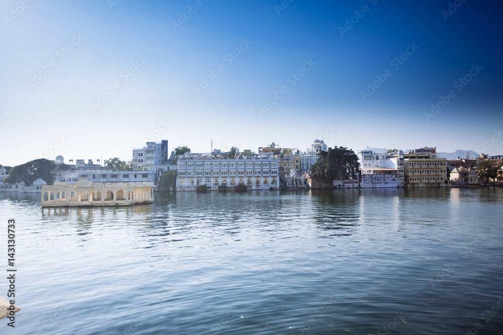 The majestic lake Pichola, travel destination in Rajasthan, Udaipur  city, India