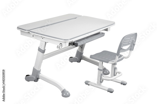 Gray school desk and gray chair