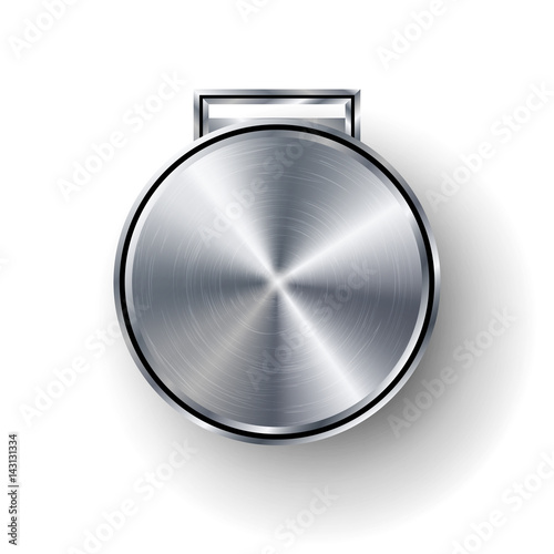 Competition Games Silver Medal Template Vector. Realistic Circle Geometric Badge. Technology Perforated Metal Texture. Chrome, Steel. Sport Ceremony Design Concept Illustration. Silver Button Medal