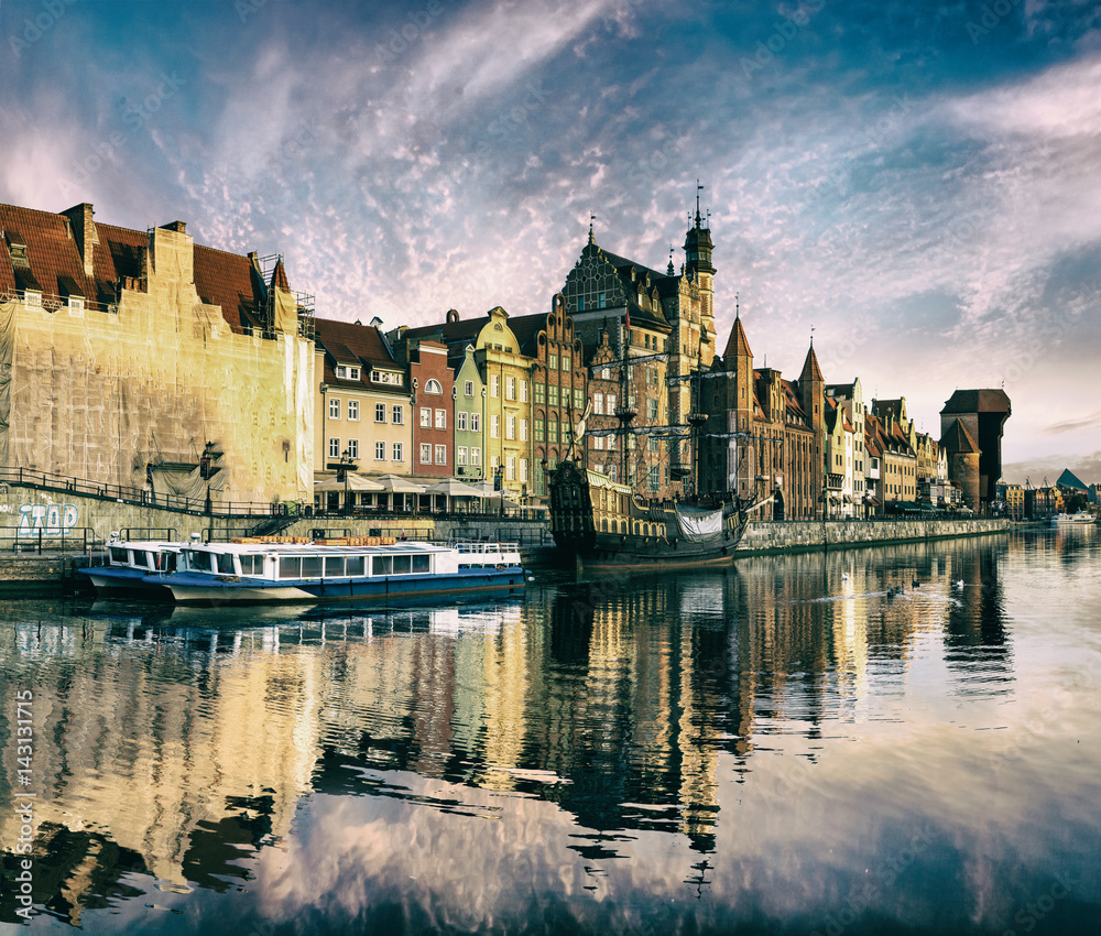 Cityscape of Gdansk in Poland,Stylized photo on old, retro, vintage Cityscape of Gdansk in Poland,Stylized photo on old, retro, vintage
