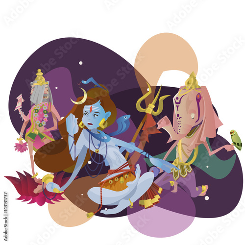 Set of isolated hindu gods meditation in yoga poses lotus and Goddess hinduism religion, traditional asian culture spiritual mythology, deity worship festival vector illustrations, T-shirt concepts