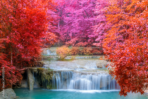 Waterfall in Deep forest at Erawan waterfall National Park,