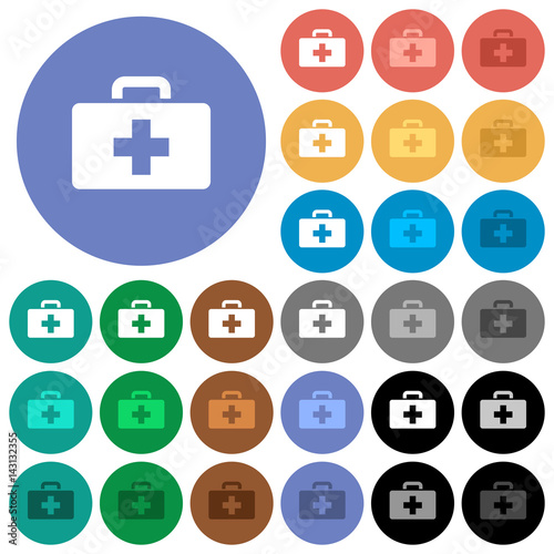 First aid kit round flat multi colored icons