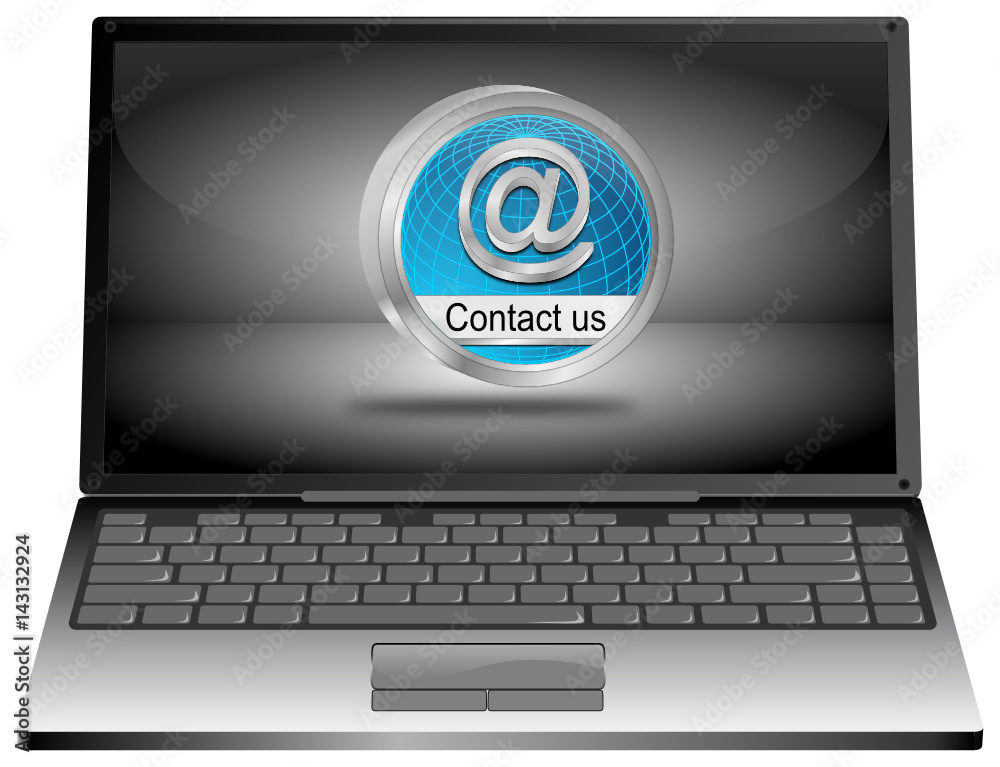Laptop Computer with Contact us Button - 3D illustration