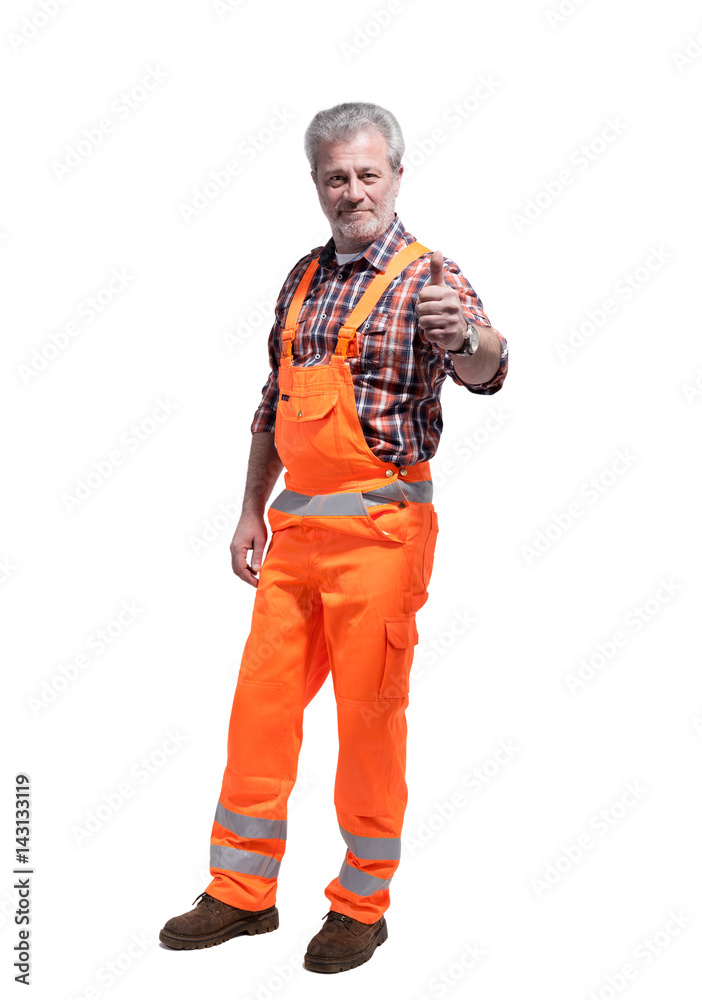 Handwerker zeigt Daumen hoch Handwerker zeigt Daumen hoch