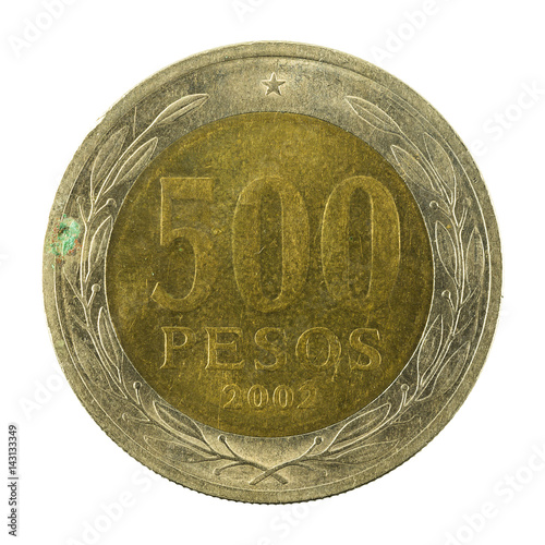 500 chilean peso coin (2002) obverse isolated on white background photo