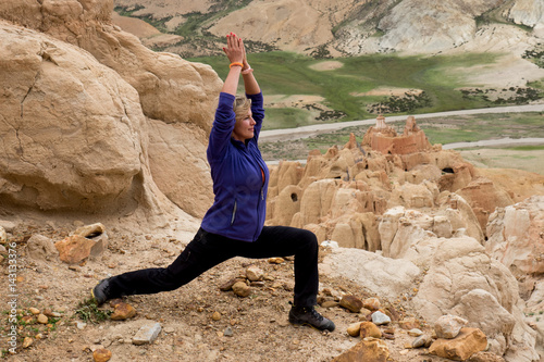 Yoga near Mount Kailash Himalayas range Tibet Kailas yatra photo