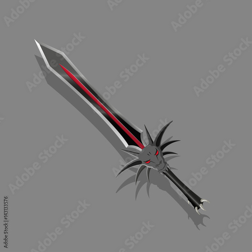 A dark sword in a fantasy style. The game icon of the demonic blade. Element of the game interface