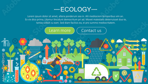 Modern flat infographic ecology concept. Green energy alternative fuel. Web header poster.