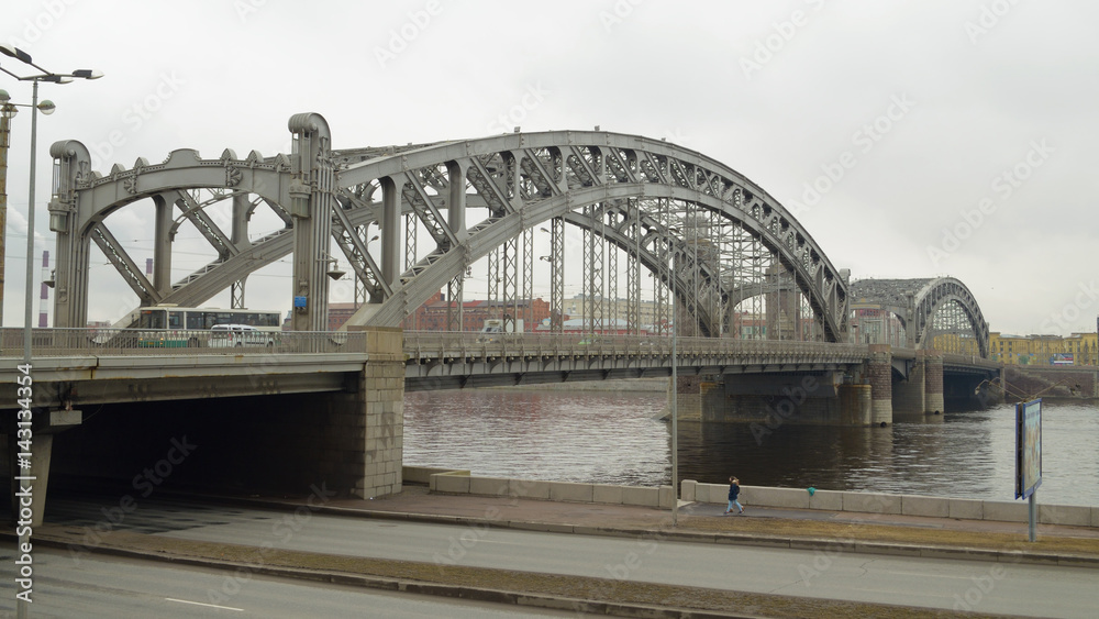 A large iron bridge.