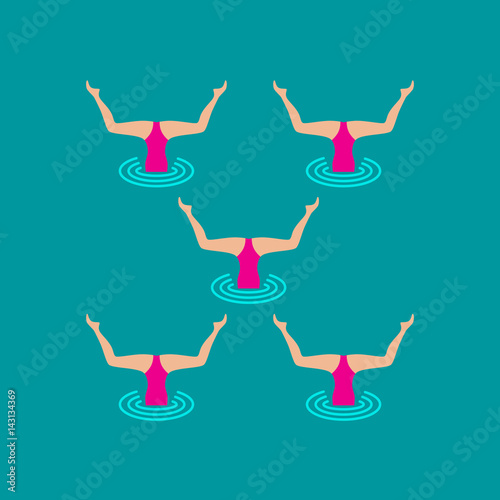 Woman athlete on the performance of synchronized swimming performing art elements