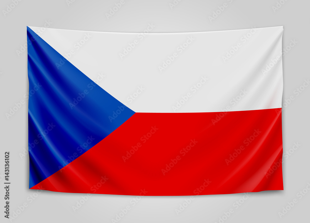Obraz premium Hanging flag of Czech. Czech Republic. National flag concept.