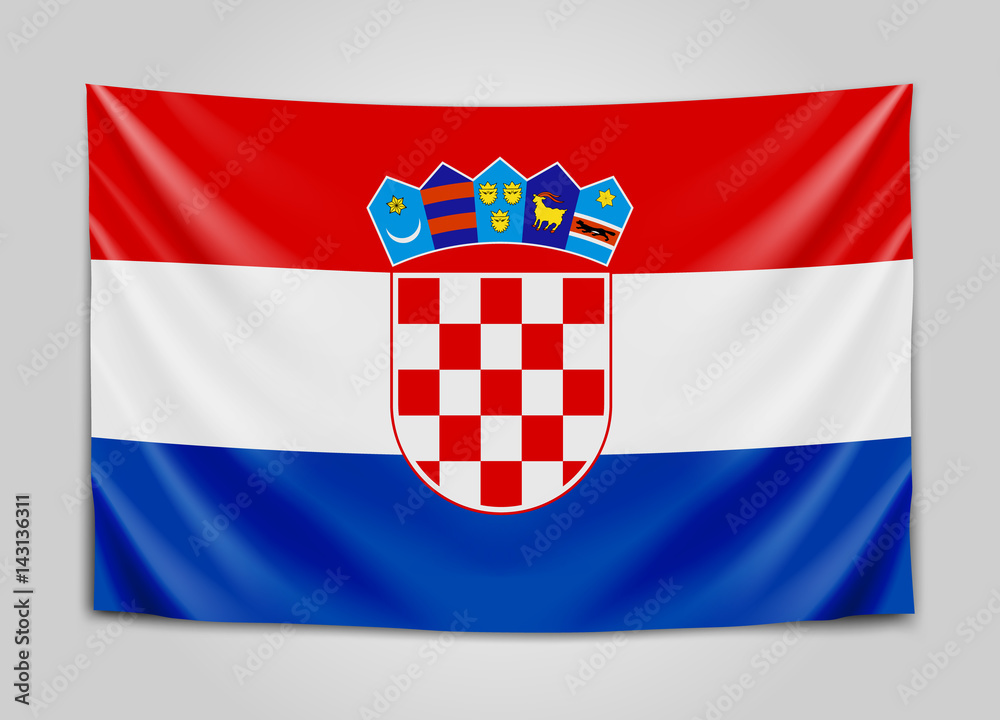 Hanging flag of Croatia. Republic of Croatia. Croatian national flag concept.