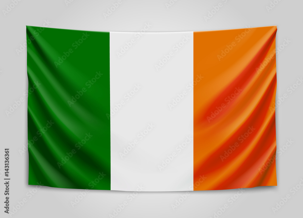 Hanging flag of Ireland. Ireland. National flag concept.