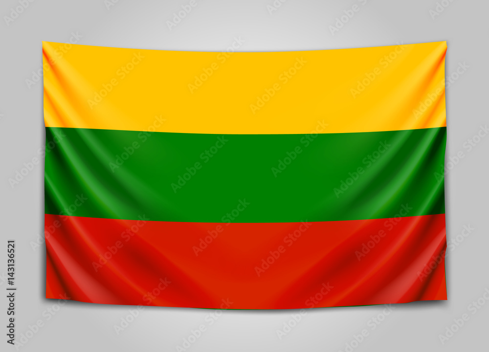 Hanging flag of Lithuania. Republic of Lithuania. National flag concept. Hanging flag of Lithuania. Republic of Lithuania. National flag concept.