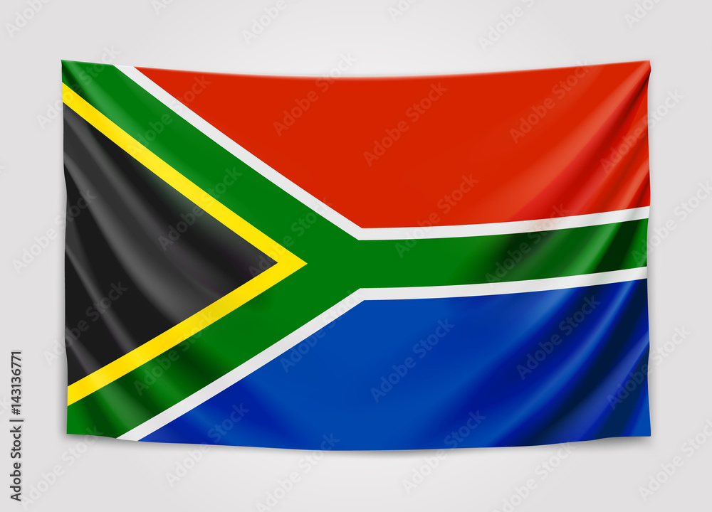Hanging flag of South Africa. Republic of South Africa. RSA national flag concept.