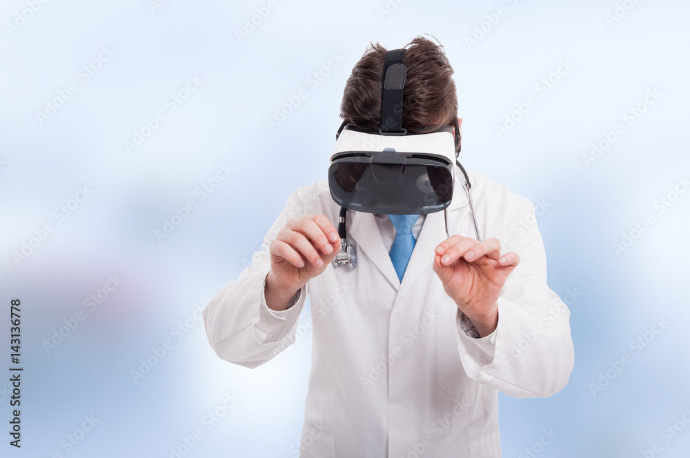 Medic using VR gadget to learn new things