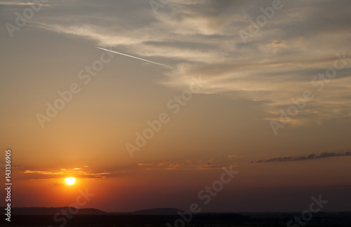 Beautiful red dawn with mountains. Photographed in the town of Berehove. Ukraine.
