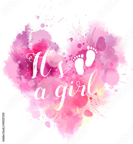 Baby gender reveal watercolored heart