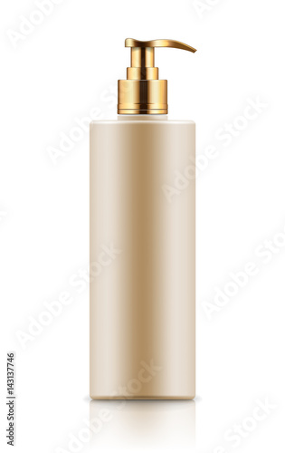 Vector realistic blank template of plastic bottle with dispenser. Mock-up of package. Empty and clean 3d white plastic container for cream, body lotion, liquid gel.