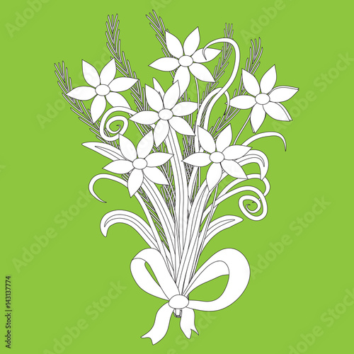 Flowers on a green background, a handwritten sketch. 