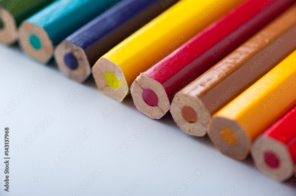Colorful bright pencils on white background. Colorful bright pencils on white background.