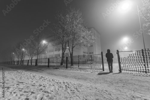 Night urban landscape with fog. Winter landscape. © nikwaller