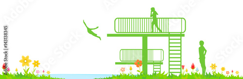 Silhouette Wiese Strandbad mit Turm
