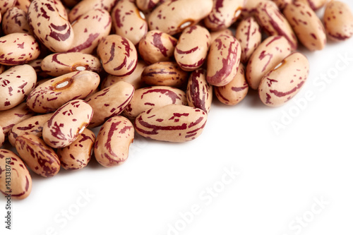 Light spotted kidney bean isolated on white background. Light kidney bean texture background. A large bean with a subtle sweet flavor and soft texture. Beans. Proper nutrition. Vitamins. Healthy food.