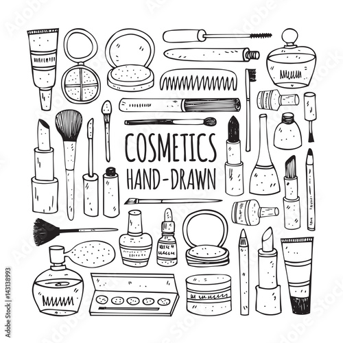 Cosmetics set in doodle style