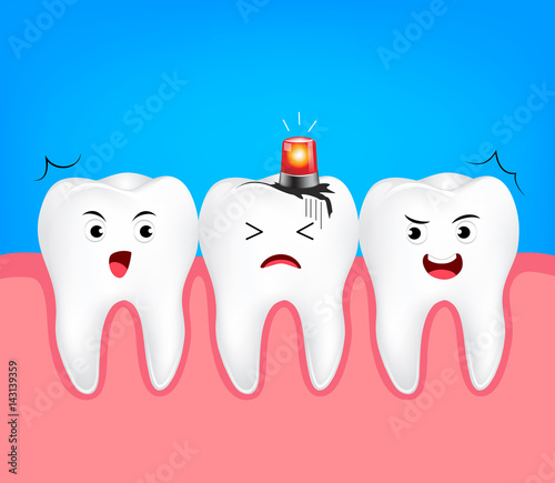 Fototapeta Naklejka Na Ścianę i Meble -  Decayed tooth with siren. Dental care concept,  Illustration isolated on blue background.