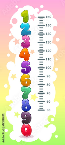 Kids height chart with funny cartoon colorful numbers.