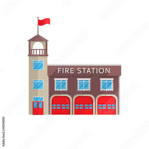 Fire station building in flat style on a white background